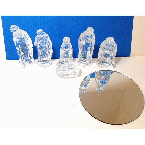 Windsor Collection Glass Nativity Scene Set 6 Pieces with Mirror Base Christmas - Picture 6 of 8